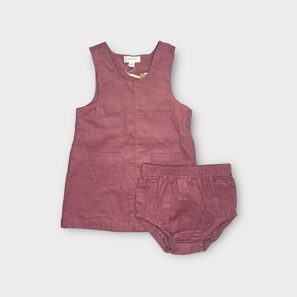 Angel Dear Mauve Pink Corduroy Pinafore Dress & Bloomer Set